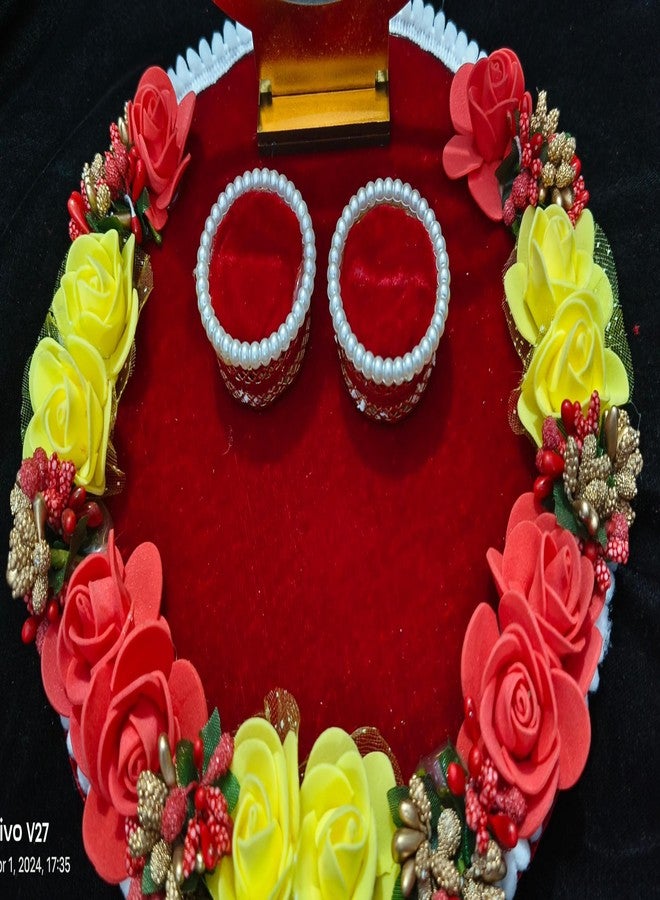 Mridang Handmade Better Together Velvet Engagement Ring tray ring holder platter with beautiful Floral work(anniversary/engagement/wedding platter/Decorative Tray/Marriage Decor)- 9x9x7 INCH - Image 4